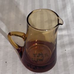 Hand Blown Harvest Creamer Pitcher Just Under 3” Tall Mini Pitcher Amber Colored W/handle 