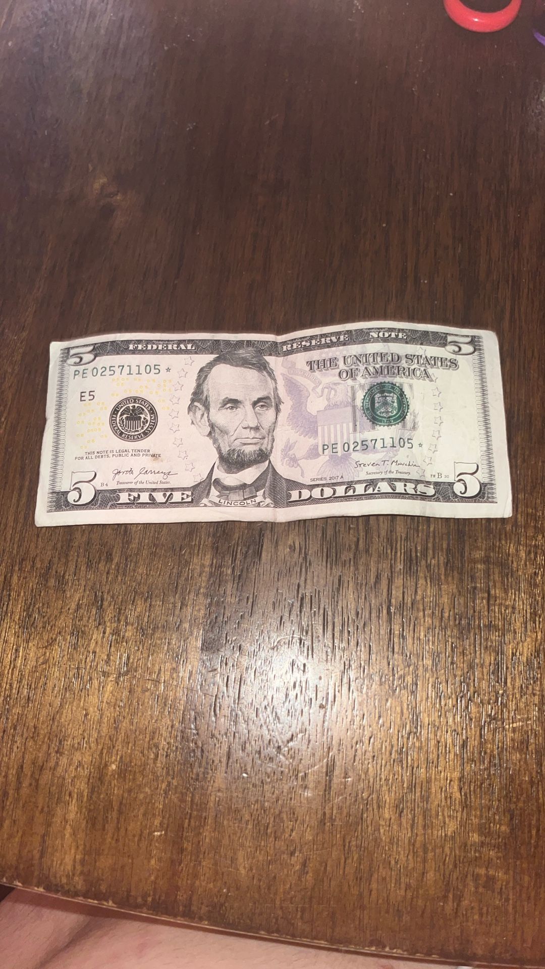 It’s a 5$ Bill But It Has A Star Next To The Serial Number