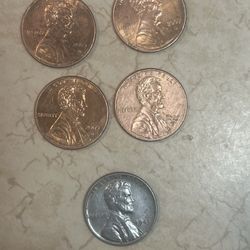 All 4 Lincoln Memorial Pennies + 1943 Steel Pennie 