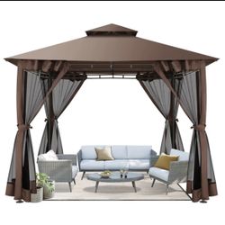 COBIZI Outdoor Gazebo,10x10 Patio Canopy with Mosquito Netting,Shade Tent for Party, Backyard, Deck, Patio Lawn & Garden,Complete Gazebo Canopy with S