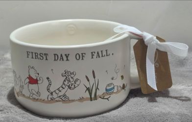 Rae Dunn x Disney Artisan Collection "First Day of Fall" Winnie the Pooh Soup Mug Bowl.