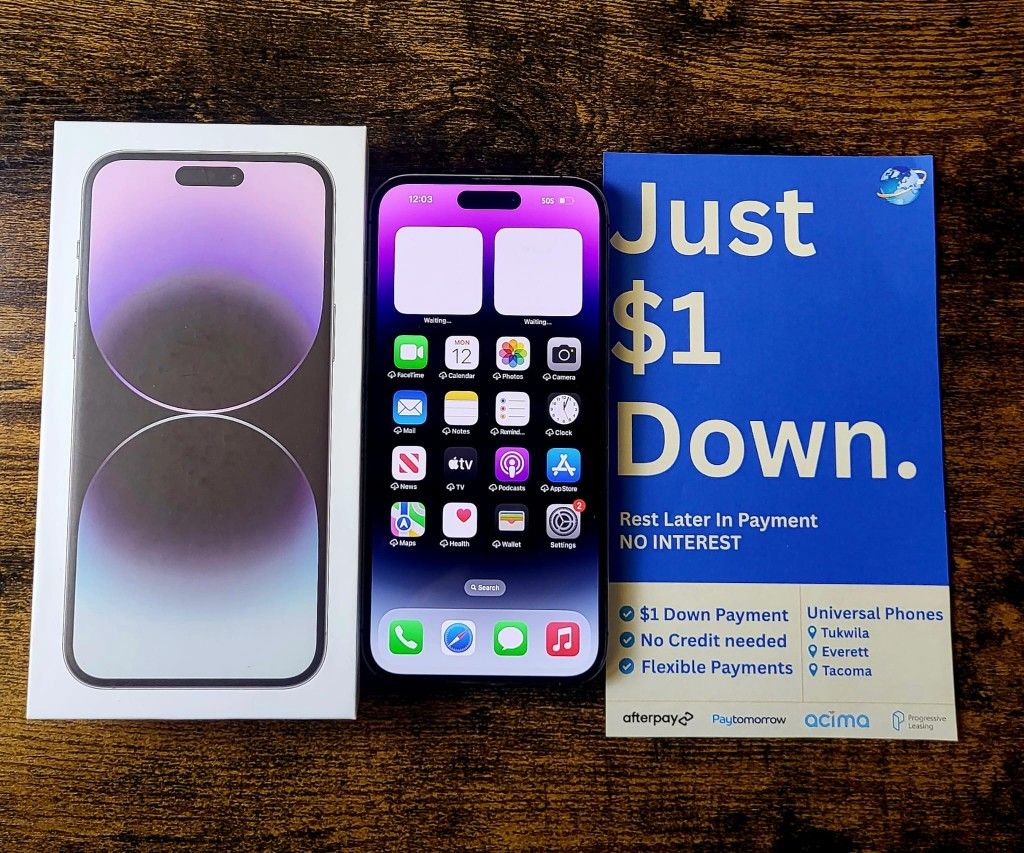 Apple IPhone 14 Pro 128gb  Unlocked, FREE Smartwach/ Headphones. Pay $1 Today Rest in payments. NO CREDIT NEEDED FINANCING