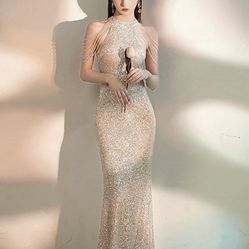 Champagne mermaid/Trumpet Evening Sparkle Dress Size 4