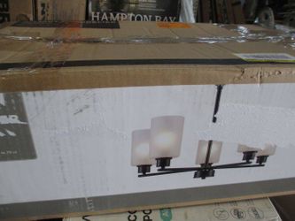 Hampton Bay Cawthon 5-Light Black Chandelier Light Fixture Frosted Glass Shades