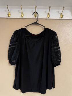 Black Top with Mesh Puff Sleeves
