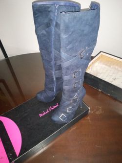 Michael Antonio Blue Suede Knee-High Heeled Boots