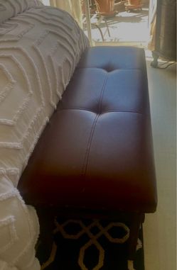 Dark Brown Faux Leather Tufted Bench
