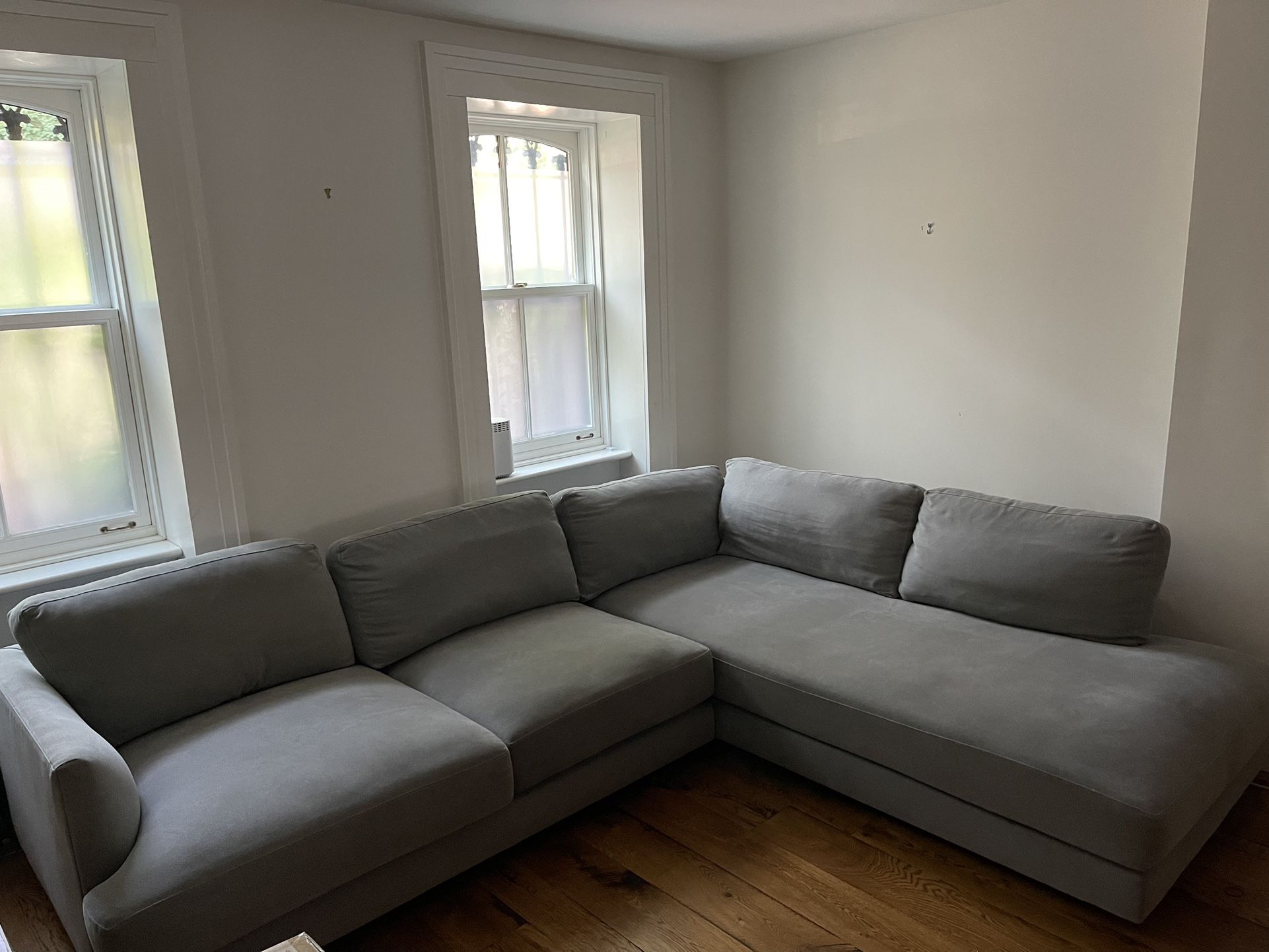 West Elm Haven Sectional Chaise Right 113” Wide 45” Deep Seats Grey