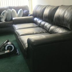 Brown Leather Sofa and Love Seat