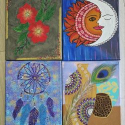 Set Of 4 Hand-paintings on Canvas.
