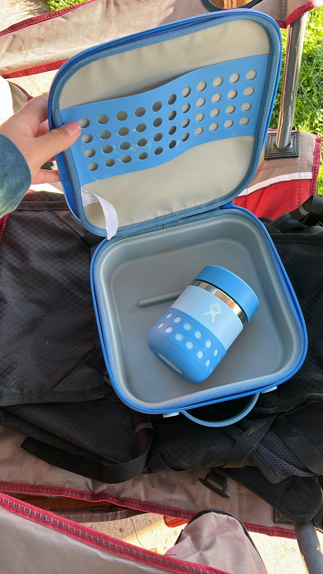 blue hydroflask thermos and lunch pail set