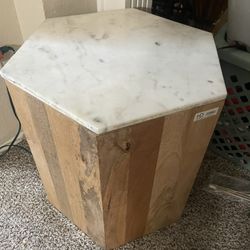 Marble And Refurbished Wood Side Tables 