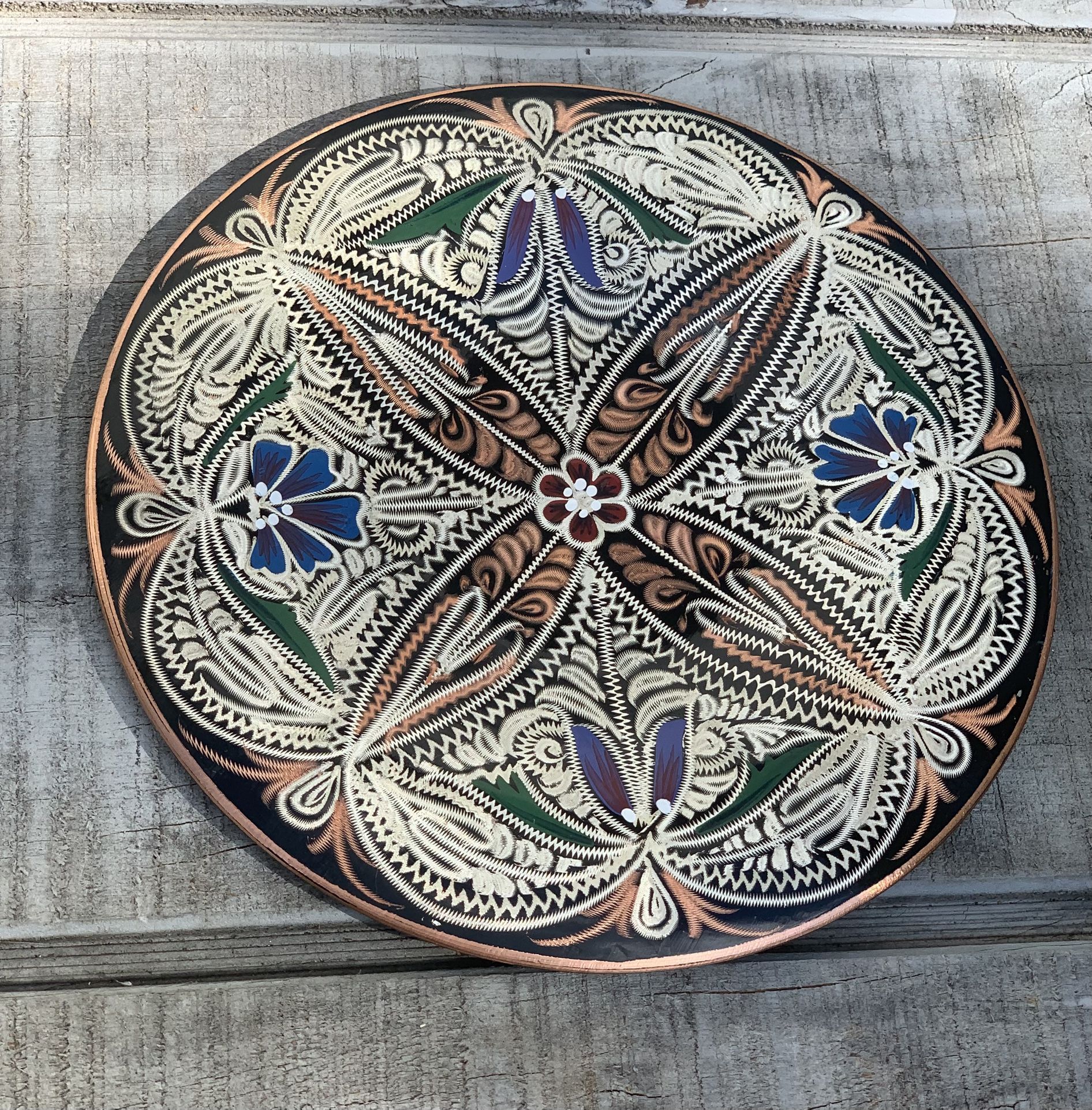 Vintage 7.5” Hand-Painted Turkish Copper Plate Wall Hanging Decorative Art