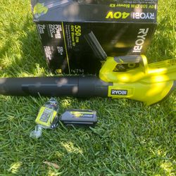 RYOBI 40V 120 MPH 550 CFM Cordless Battery Leaf Blower With 4.0 Ah Battery and Charger