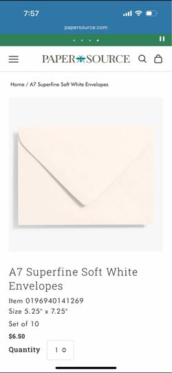 Paper Source A7 Superfine Soft White Envelopes, Qty: 179, New, $116 Value