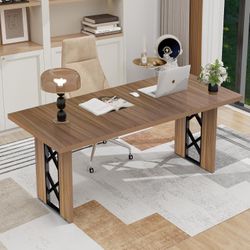 Dining Table for 6-8 People, 71 Inch Wood Rectangular Farmhouse Kitchen Table, Large Industrial Dinner Table with Strong Metal Frame for Dining Room, 