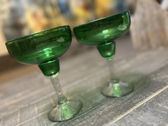 Hand Blown Green Margarita Glasses