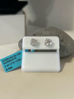 Sterling Silver Moissanite Stud Earrings 2.40 CTW