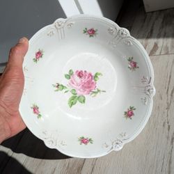 Antique Dish From Bavarian Floral Vintage Plate Bowl 9" 
