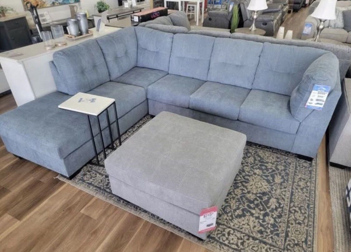 New Ashley Brand Denim Blue Or Gray Sectional Sofa Couch *Ottoman Sold Separately*