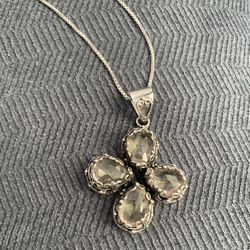 Crystal Quartz Pendant.  925 Sterling Silver Necklace 15” Long.  Known  as Master Healer. 