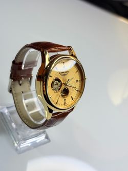 New Automatic Watch Reloj Automático Gold Brown Leather | Mechanical Movement | Open Heart | Luxury Style