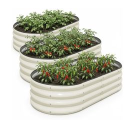 Raised Garden Bed, 3Pcs 4x2x1ft Galvanized Metal Planter Box, White