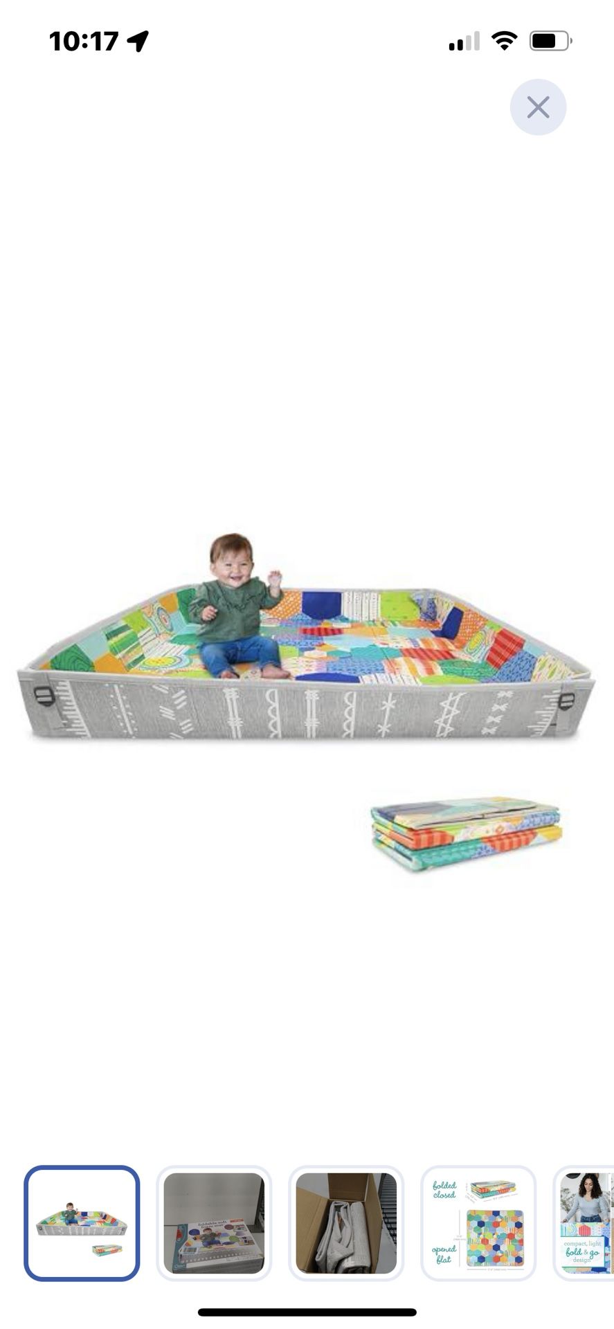 “New”Portable Cushioned Play Mat(xtra Lg) Non Slip Foldable Sides (infants/toddlers)(58” X58” X 12” X 19”)