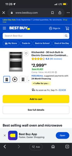 KitchenAid 30-Inch Built-In Electric Convection Combination Oven and dishwasher