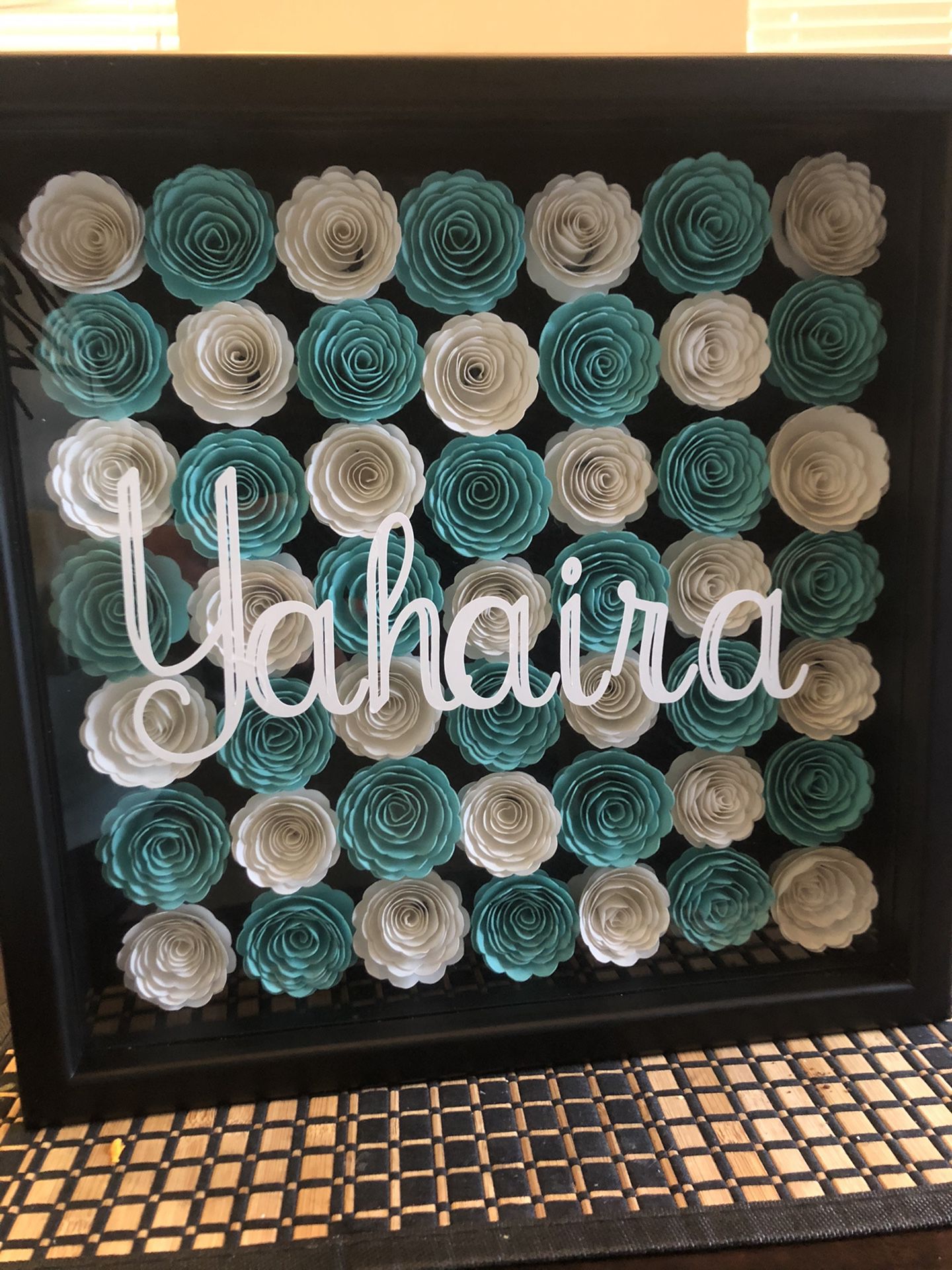 Personalized rolled flower shadow box