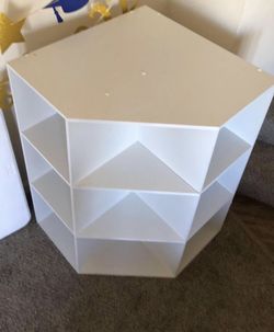 Angled White Storage Cabinet