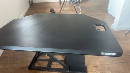 X-Elite Pro 40" Corner Standing Desk Converter - Pneumatic Lift, Matte Black