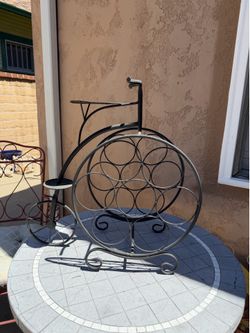 Vintage Large Bicycle Seven Wine Bottle Rack Black Metal 21” Tall
