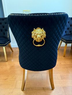 Set Of 4 - Gorgeous Velvet Black Tufted Side Chair with Lion Head Gold Hardware