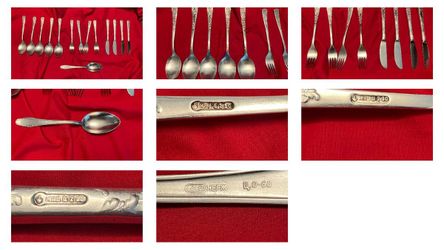 LARGE lot of Russian Soviet-Era Silver Plated & Gold Plated Silverware: Forks, Knives, Spoons
