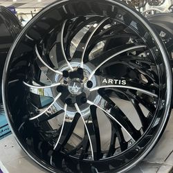 28X9.5 ARTIS DECATUR GLOSS BLACK MILLED RIMS ONLY (6X139.7 +20)