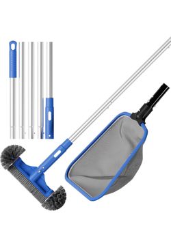 Deluxe Swimming Pool Cleaning Kit Including Half-Deep Fine Mesh Pool Leaf Skimmer Net,12" Round Pool Brush Head & 70.5" Pole, for Above Ground Pools,P