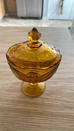 Amber Glass Covered Candy Dish on Pedestal