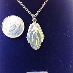 Sterling Silver Miraculous Medal And Scapular Combo On An 18-in Stainless Steel Chain. Religious Jewelry.