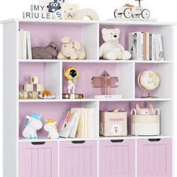 Toy Storage Organizer, Large Toy Organizers and Storage with 4 Movable Drawers and 7 Storage Cubbies, Toy Chest Shelf Organizer with Hidden