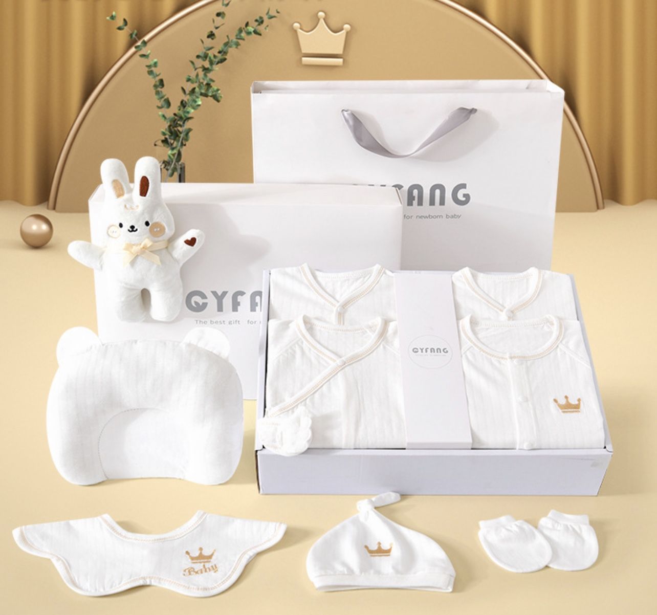 15pcs Newborn Baby Gift Set Bodysuit Hat Booties Clothing Pillow Toys Socks