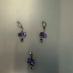 Vintage sterling silver amethyst earrings and pendant