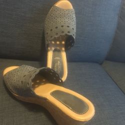 Blue Spring Step Wedge/platform Sandals With 3-1/4 In Her