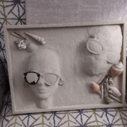Signed Loretta Cota Sand Art 2 Faces Wearing Shades Done 2002