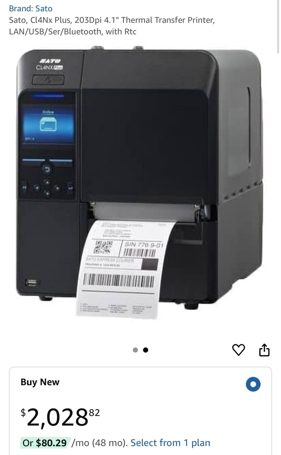 SATO's CL4NX Plus Printer Business Label $600
