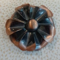 Vtg.Copper Flowered Unique Pin