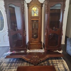 Antique Cabinet Display & Grandfather Clock