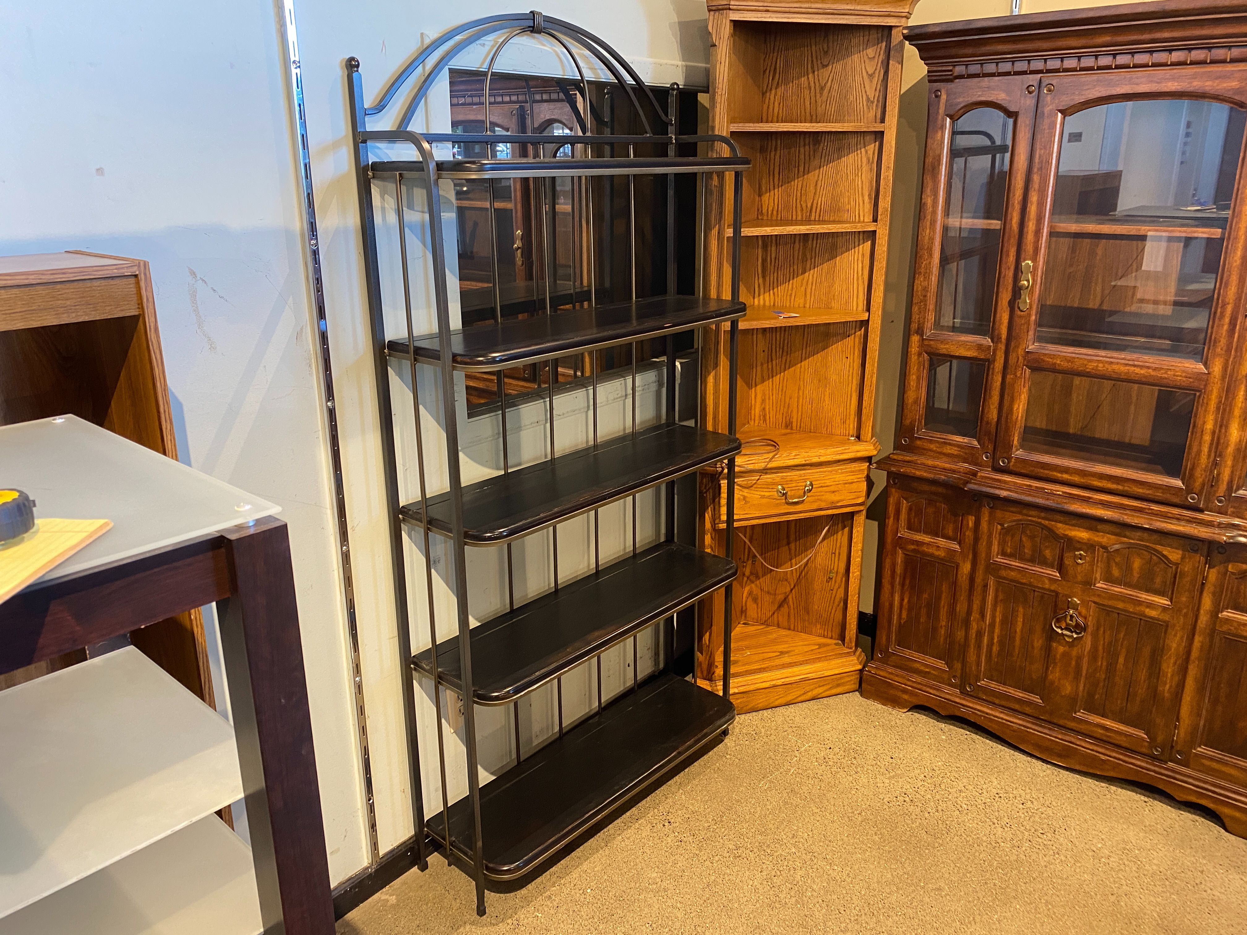 Bookcase with Espresso Colored Shelves and Metal Frame