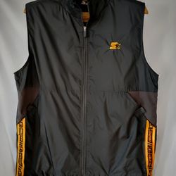 Starter Windbreaker Vest Men M Dark Charcoal Nylon Zip Up Logo Tape Vintage 90s

