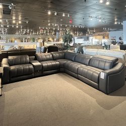 Dark Grey Leather 6PC Power Sectional Reclining